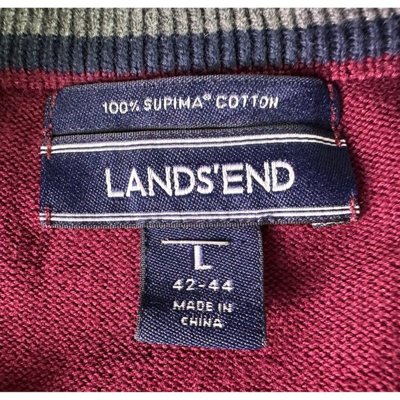 Lands End Mens Burgundy 100% Supima Cotton Quarter Zip Pullover Sweater Large - Picture 3 of 9